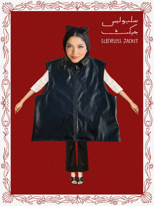 Sleeveless Jacket Glossy Black